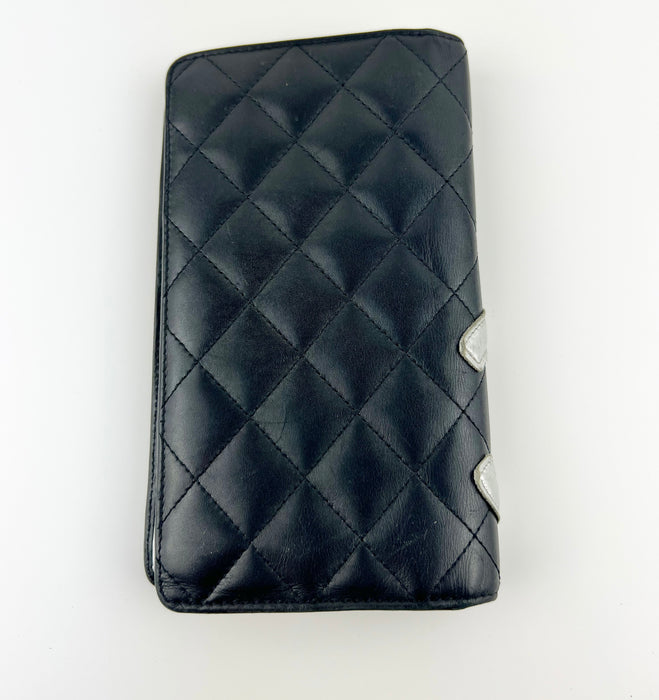 Chanel Black Lambskin Diamond Quilted long Fold Wallet