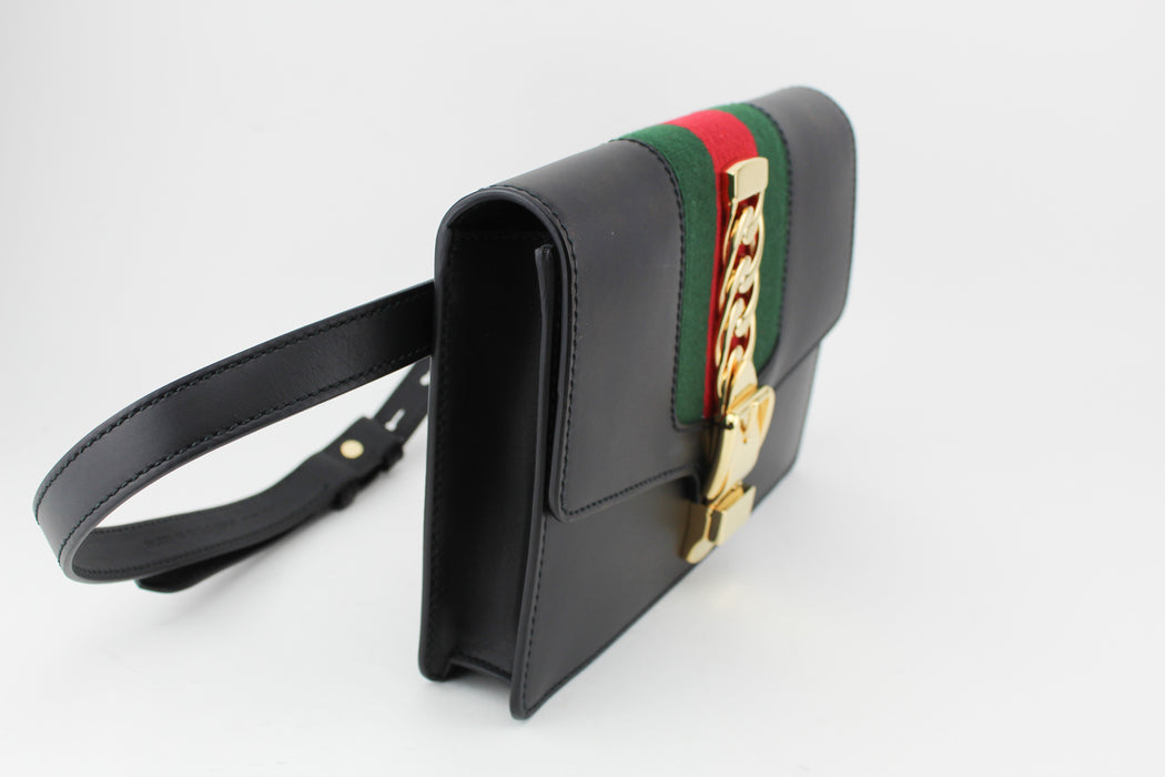 Gucci Leather Black Sylvie Belt Bag