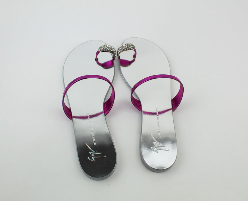 Giuseppe Zanotti Metallic Flat Toe Ring Sandals