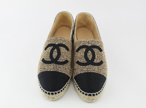 Chanel Espadrille Tweed Gold Beige & Black
