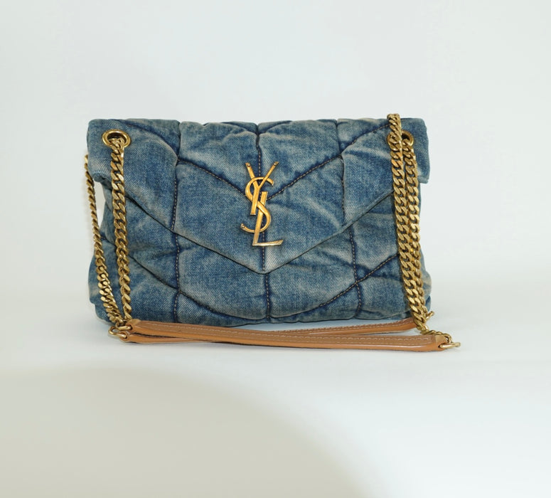 Saint Laurent Puffer Small Chain bag in Quilted Vintage Denim and Suede
