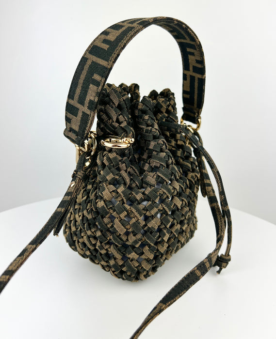 Fendi Mon Tresor bucket bag jacquard fabric interlace mini bag