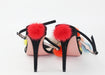 Fendi Suede Ankle-Wrap Sandal w/Mink Fur Pompoms