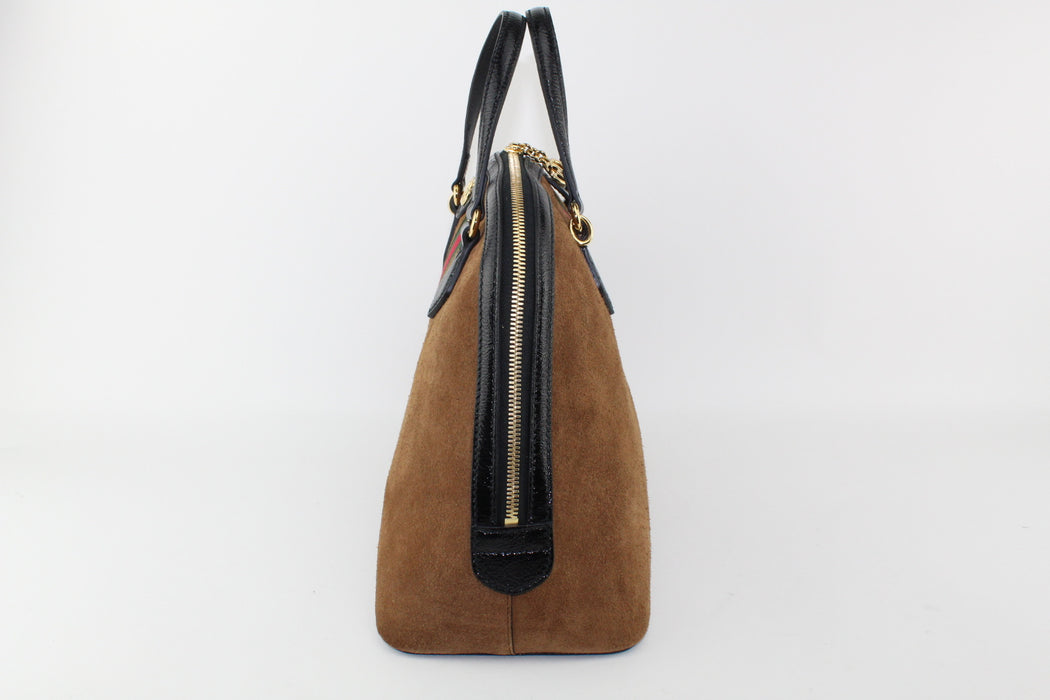 GUCCI SUEDE PATENT MEDIUM OPHIDIA BAG