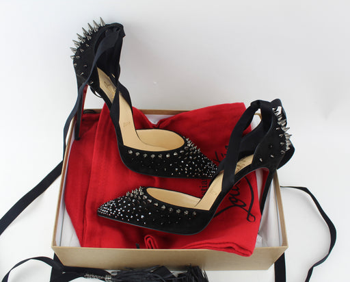 CHRISTIAN LOUBOUTIN BLACK FAIRY 100 VERSION BLACK OSTRICH - LuxurySnob