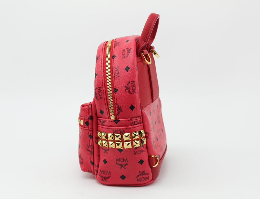 Mcm Red Mini Stark Stud Coated Canvas backpack