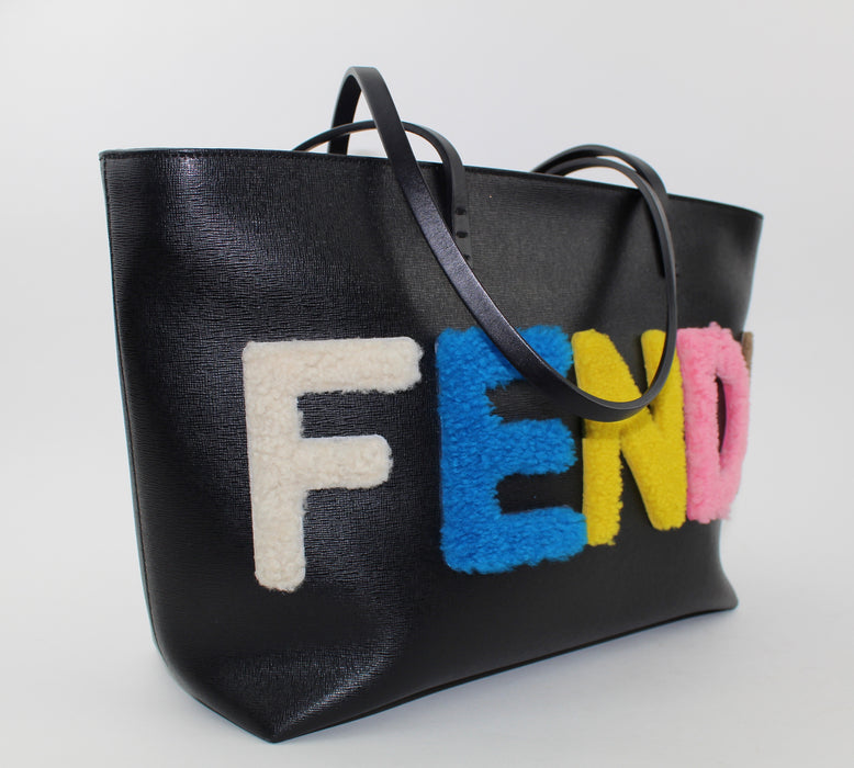 FENDI VITELLO ELITE SHEARLING SMALL LOGO TOTE - LuxurySnob