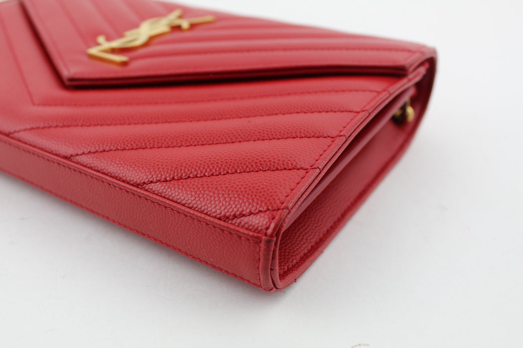 Saint Laurent Monogram Leather Chain Bag Red
