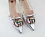 GUCCI METALLIC LEATHER PUMP WITH CRYSTAL DOUBLE G - LuxurySnob