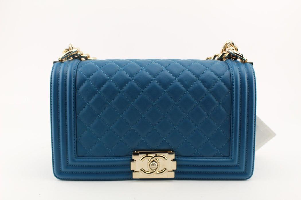 CHANEL LAMBSKIN MEDIUM BOY BAG BLUE