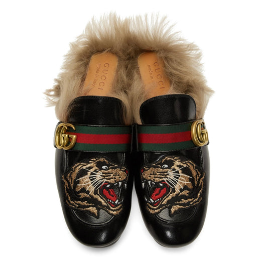 Gucci Tiger Patch Princetown Fur-lined Loafers