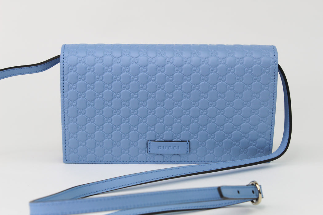 Gucci Leather Micro GG  Crossbody Wallet Bag Blue