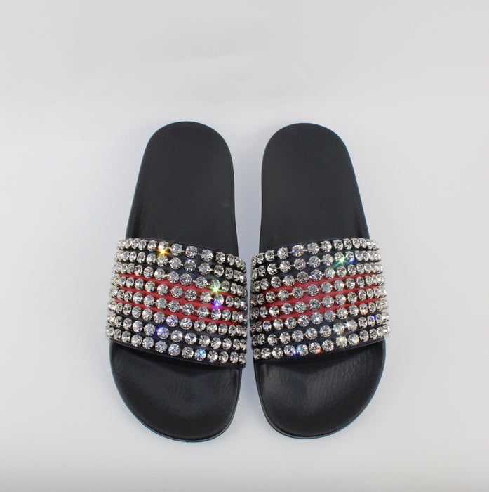 Gucci Crystal-embellished leather and rubber slides