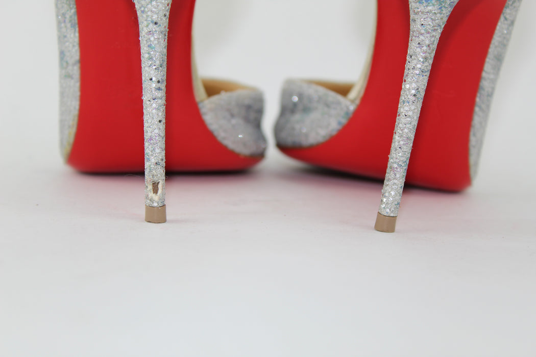 CHRISTIAN LOUBOUTIN IRIZA HALF D'ORSAY GLITTER PUMP SIZE 39 - LuxurySnob