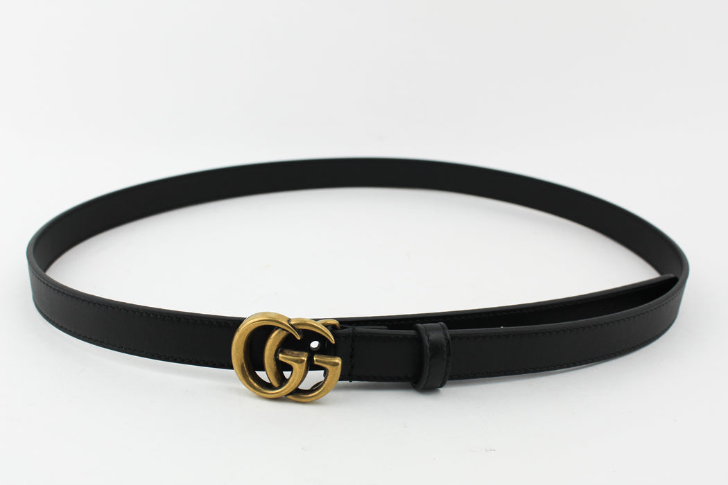 GUCCI LEATHER BELT WITH DOUBLE G BUCKLE BLACK