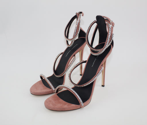 GIUSEPPE ZANOTTI KANDA ANKLE-STRAP CRYSTAL-EMBELLISHED SUEDE SANDALS