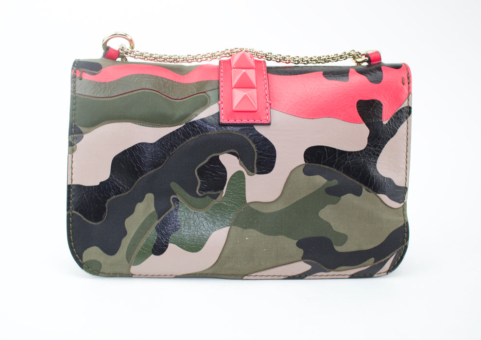 VALENTINO GLAM LOCK ROCKSTUD CAMO FLAP BAG