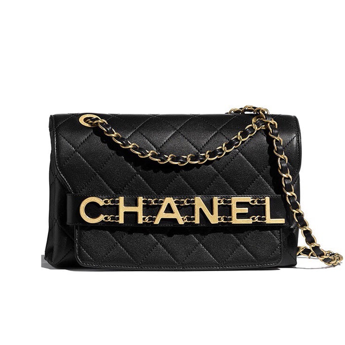 Chanel Calfskin Quilted Logo Flap Black