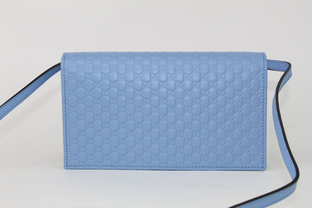 Gucci Leather Micro GG  Crossbody Wallet Bag Blue