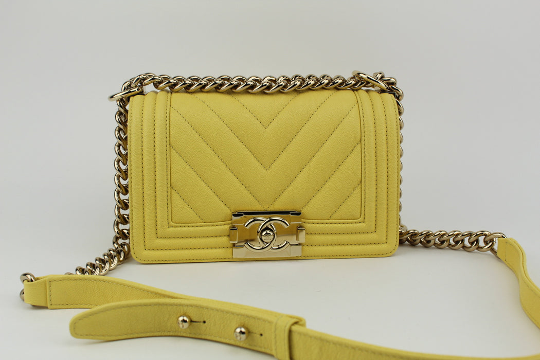 CHANEL CHEVRON SMALL BOY BAG YELLOW