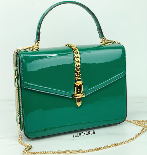 Gucci Sylvie 1969 Green Patent Leather mini Handle bag
