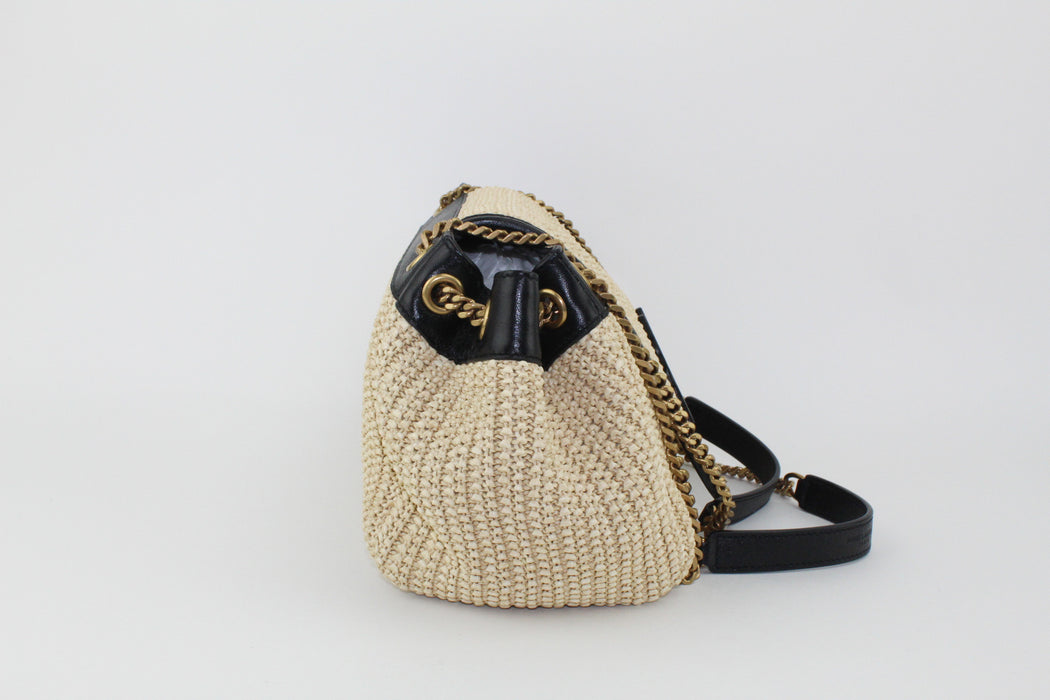 SAINT LAURENT NOLITA SMALL LEATHER RAFFIA SHOULDER BAG