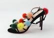Fendi Suede Ankle-Wrap Sandal w/Mink Fur Pompoms