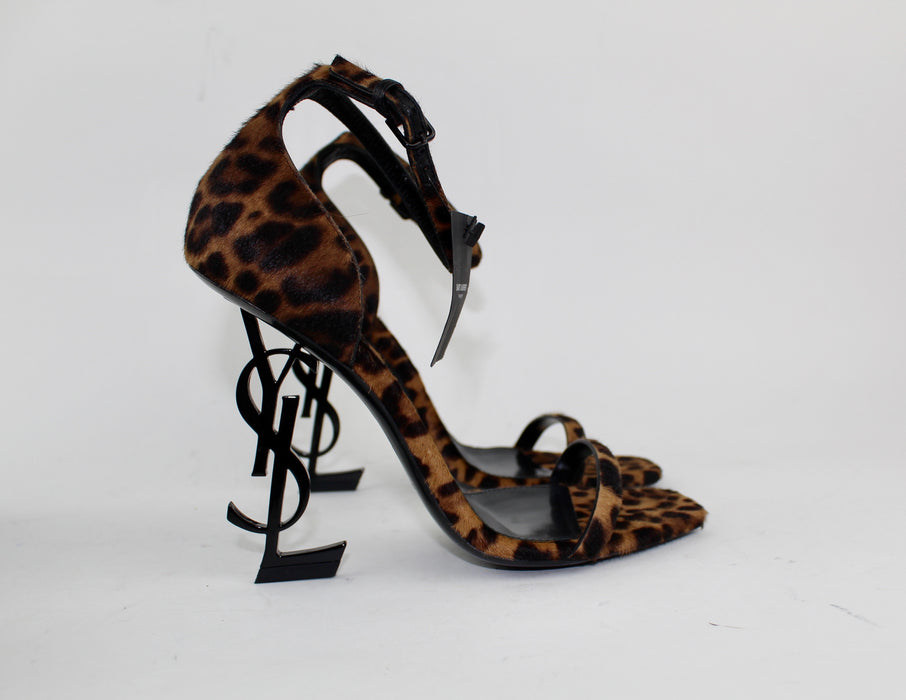 SAINT LAURENT OPYUM LEOPARD CALF HAIR SANDALS size 37.5