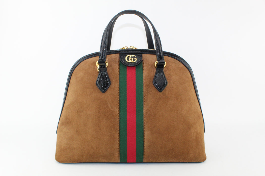 GUCCI SUEDE PATENT MEDIUM OPHIDIA BAG