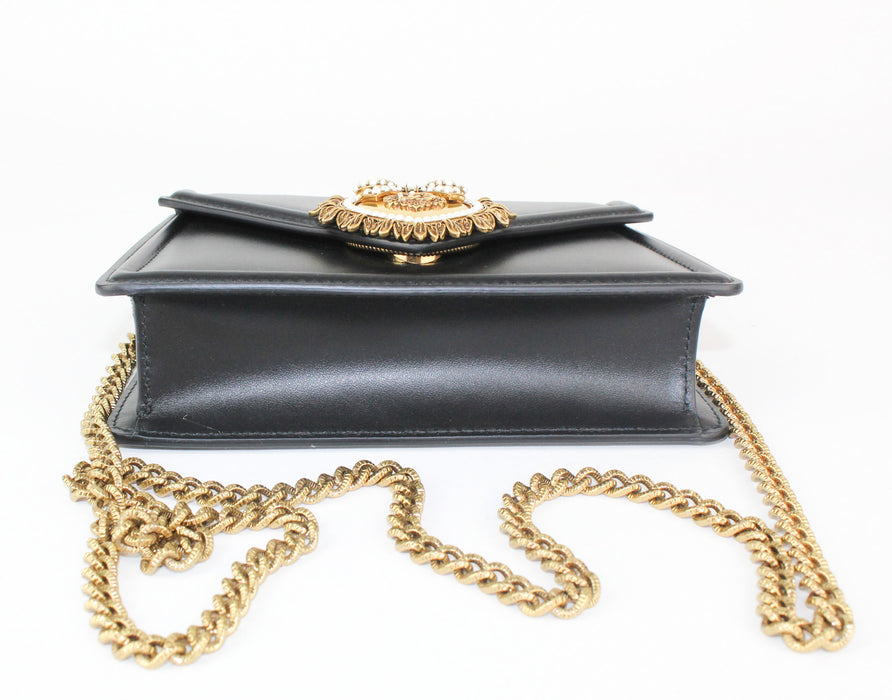 Dolce and Gabbana Small Smooth Calfskin Devotion Bag in Black