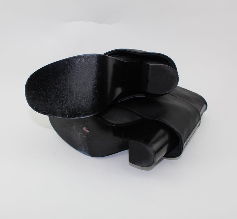 CHANEL CALF LEATHER PATENT CAP TOE  FOLD OVER BOOTS - LuxurySnob