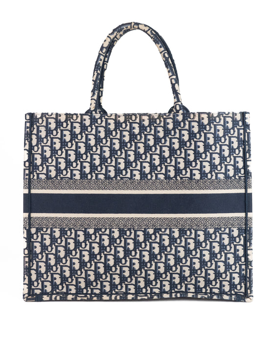 Dior Large Book Tote in Blue Dior Oblique Embroidery