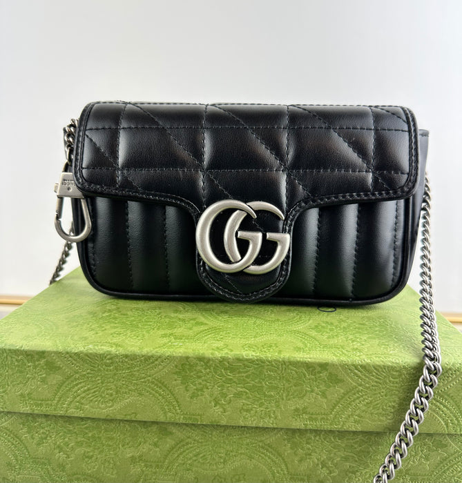 Gucci GG Marmont Black Leather Super Mini Bag