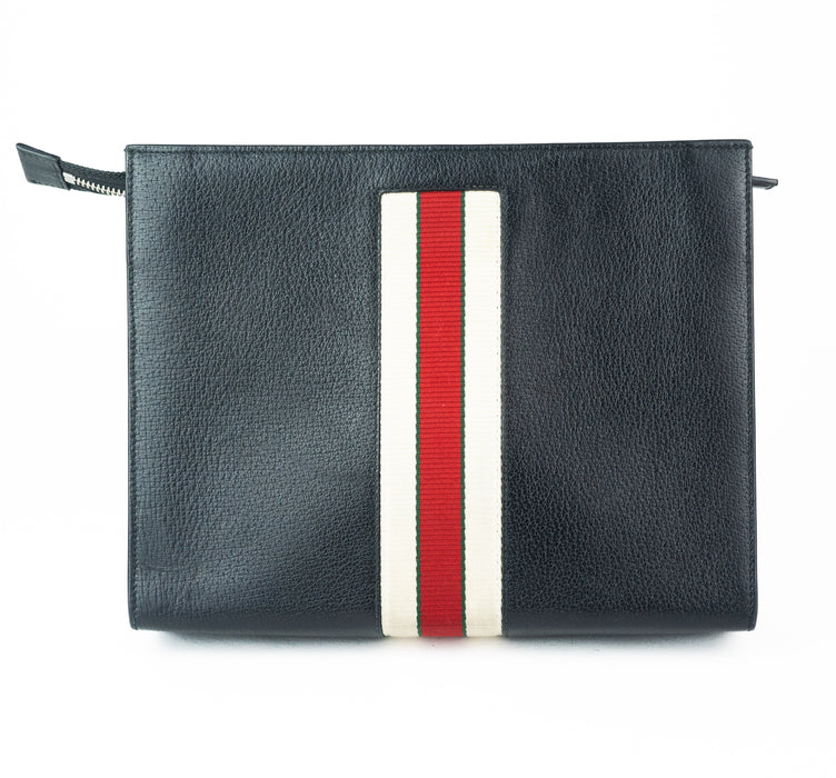 Gucci Logo Stripe Leather Pouch
