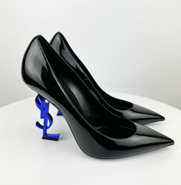 Saint Laurent Opyum Patent Leather Pumps Black Blue