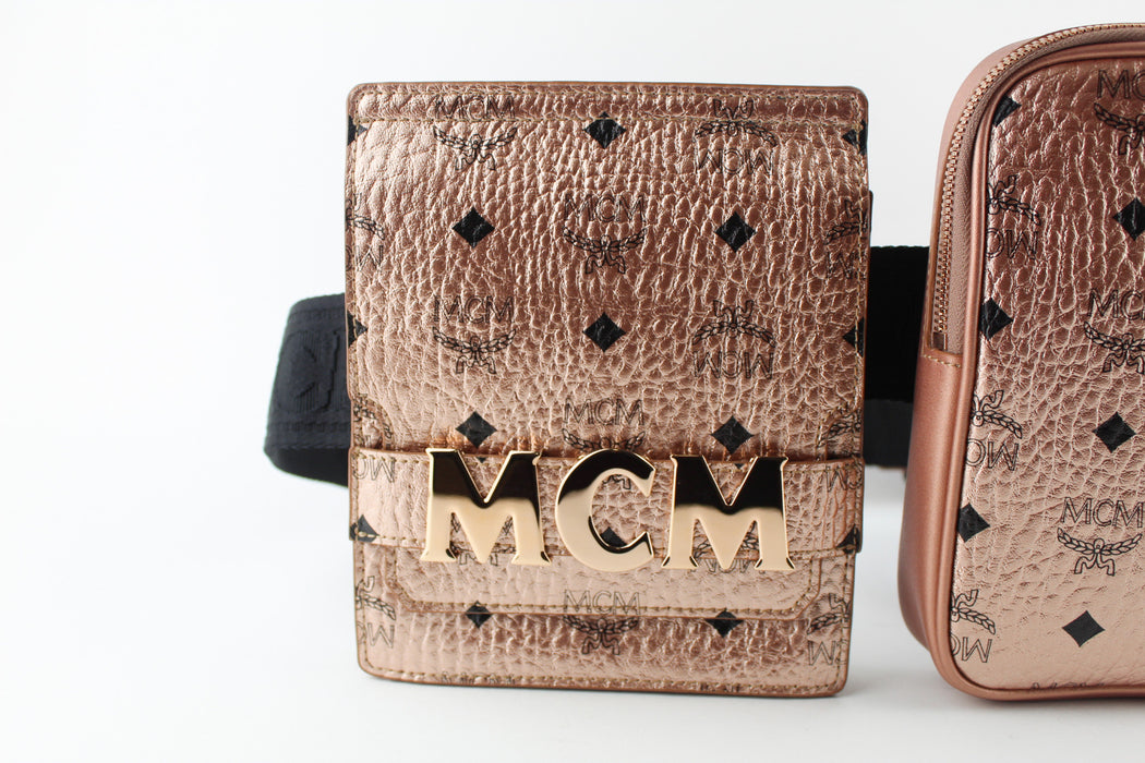 MCM STARK CANVAS DOUBLE BELT BAG