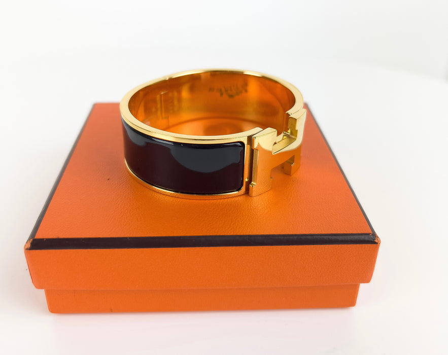 Hermes Black and Gold Clic Clac H Bracelet