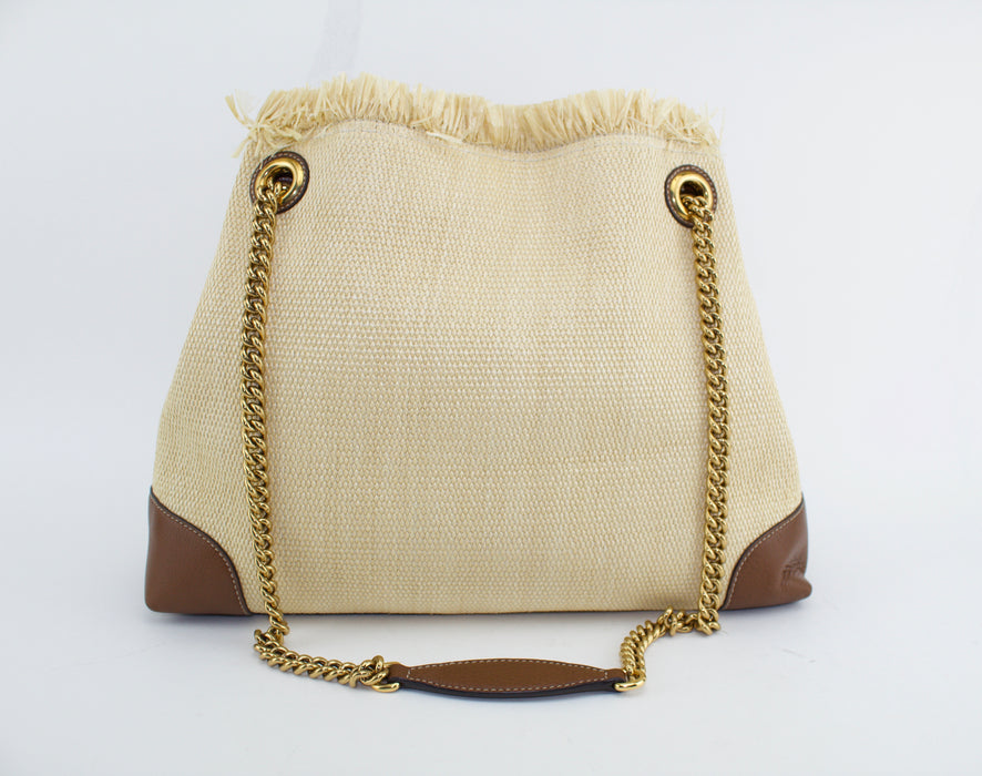 GUCCI RAFFIA AND LEATHER SOHO CHAIN TOTE BAG