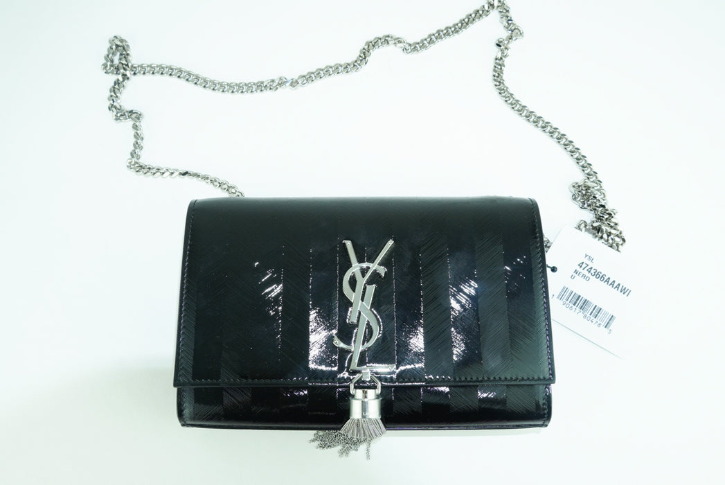 Saint Laurent Kate Small Stripe Patent Tassel bag