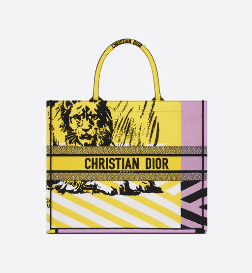 Dior Large Book Tote Bright Yellow and Pink D-Jungle Pop Embroidery