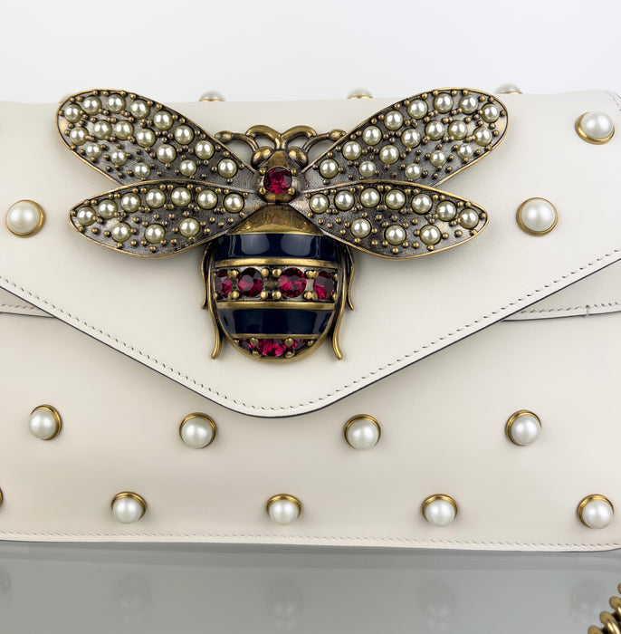 Gucci Broadway Pearly Bee Shoulder Bag Embellished Leather