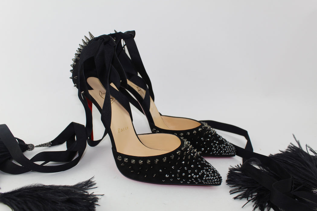 CHRISTIAN LOUBOUTIN BLACK FAIRY 100 VERSION BLACK OSTRICH - LuxurySnob