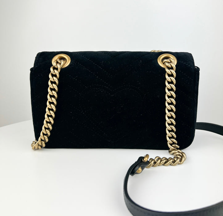 Gucci Velvet Matelasse Mini GG Marmont Shoulder Bag in black