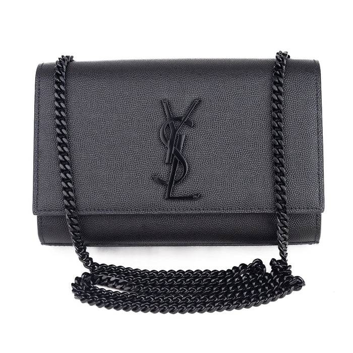 Saint Laurent Small Kate Chain Bag in Black with Black hardware.