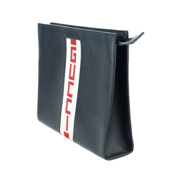 Gucci Logo Stripe Leather Pouch