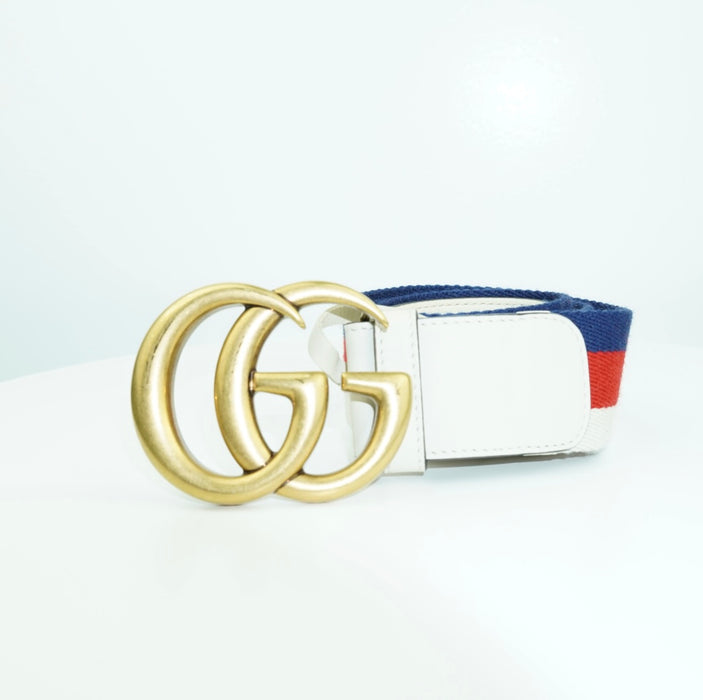 Gucci Striped canvas and leather belt