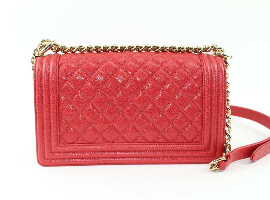 CHANEL MEDIUM CAVIAR BOY BAG IN RED - LuxurySnob