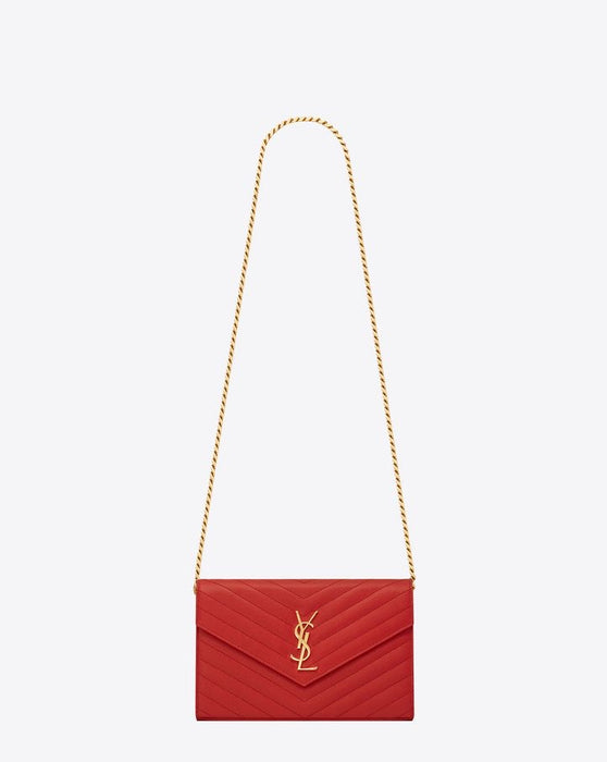 Saint Laurent Monogram Leather Chain Bag Red