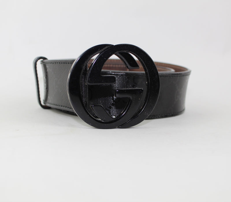 GUCCI PATENT LEATHER BELT WITH INTERLOCKING G SIZE 80/32 - LuxurySnob