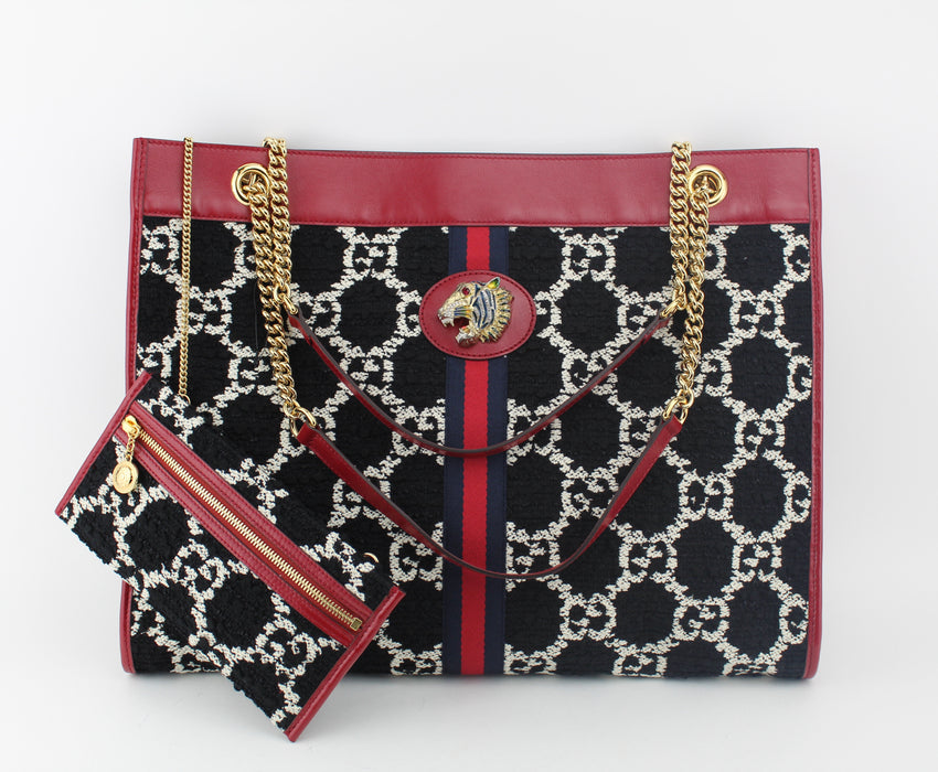 GUCCI LARGE RAJAH TWEED TOTE BAG
